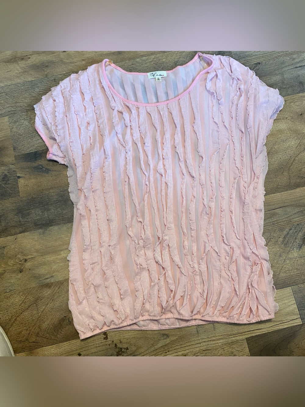 Light Pink Ruffled Short Sleeve Scoop Neck Top by Eddie Bauer
